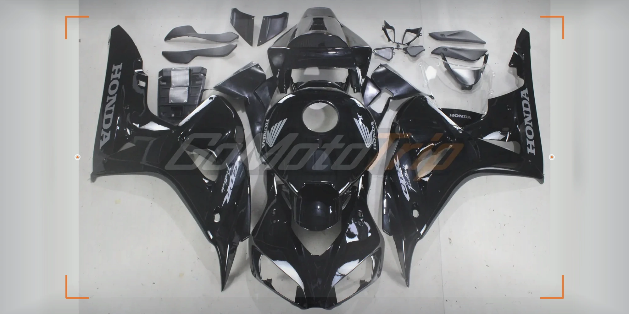 Complete painted street fairing kit laid out for a pre-order contents check